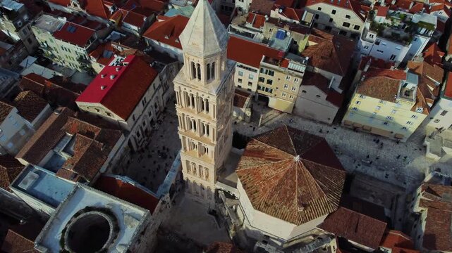 Aerial view of saint domnius cathedral bell tower in split, croatia