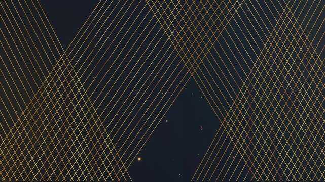Abstract Corporate Luxury Background with Intersecting Gold Diagonal Lines and Glittering Particle Starts Loop Animation.