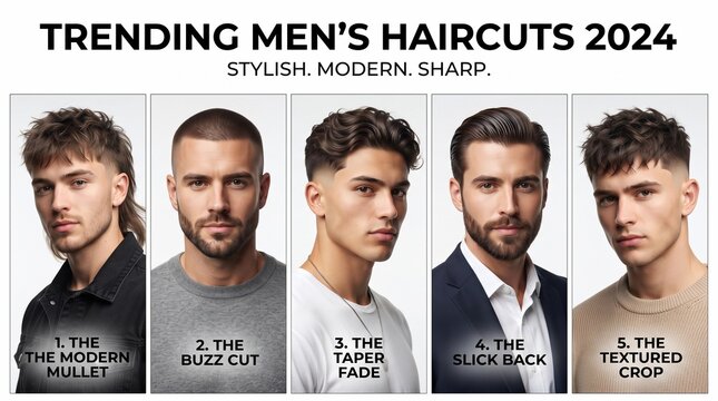Men's Haircut Style Poster 2026 with 5 Trending Hairstyles Grid