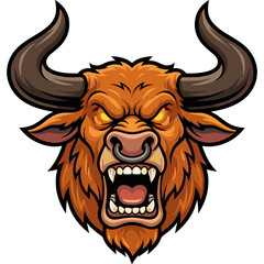 Obraz premium An angry bull's fierce head illustration with horns and open mouth