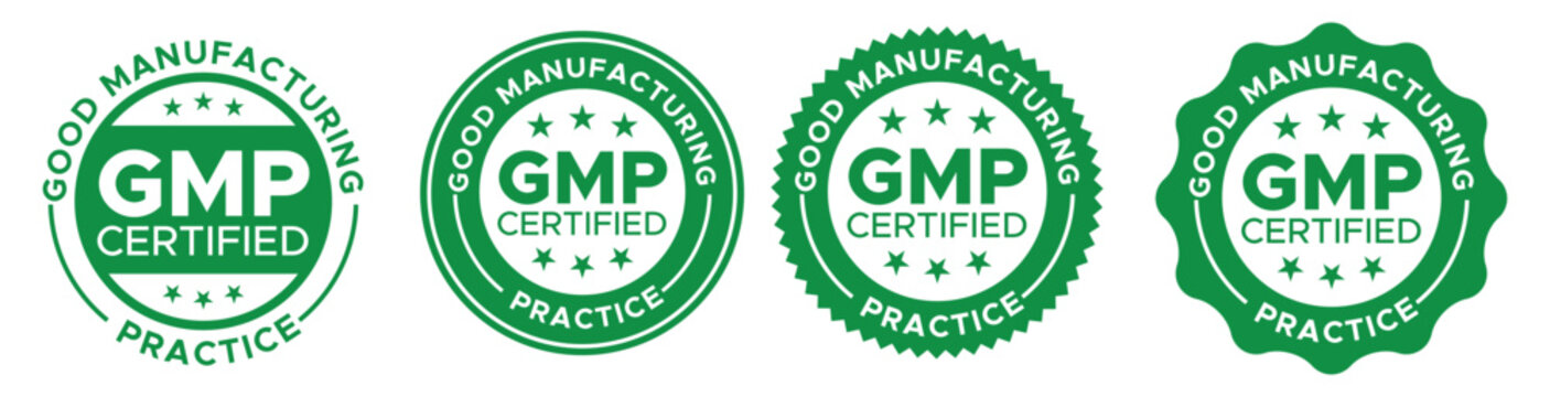GMP Certified Badge Collection Good Manufacturing Practice Quality Seal Green Vector Set