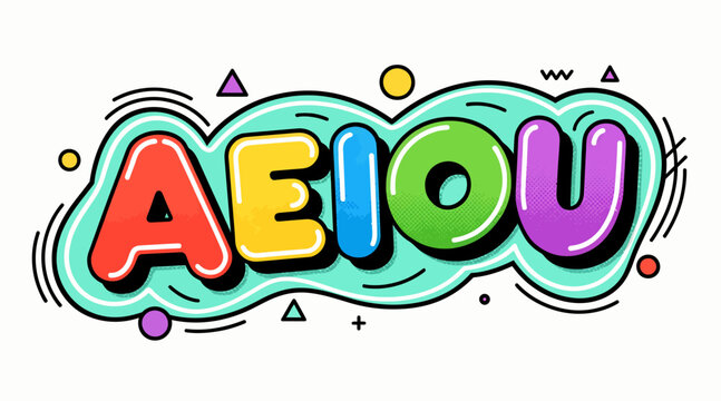 vowels colorful cartoon letters