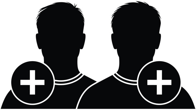 Silhouette icon user profile graphic with added plus sign