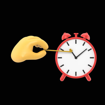 Stop time concept.Business metaphor.3D illustration flat design.Businessman in suit push back hour hand.Deadline.Time management.3D rendering on black Screen for footage and clipping path.
