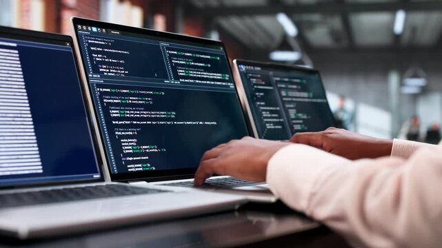 Software Engineer Coding Secure Data On Laptop