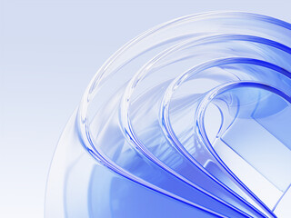 Plakat Abstract light blue layered 3D waves of liquid glass transparent curve ribbons. Sea or ocean water splashes, translucent stripes aqua backdrop. Modern wallpaper, futuristic design. 3D illustration