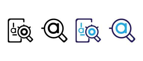 AI text search icon, artificial intelligence smart typography lookup symbol, digital character and font analysis vector illustration. © VectorCraft Lab