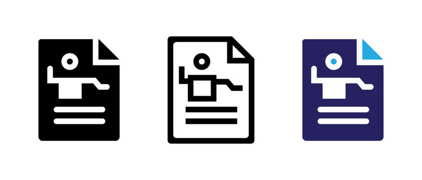 AI character document icon, artificial intelligence avatar file symbol, digital person profile vector illustration.