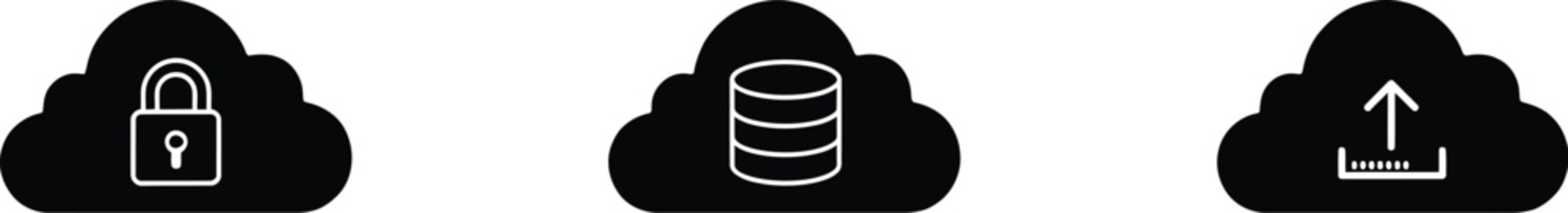 Database server hosting line icon inside black circle vector graphic