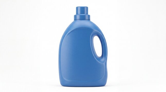 Blue plastic laundry detergent bottle standing upright for household cleaning supplies on transparent background