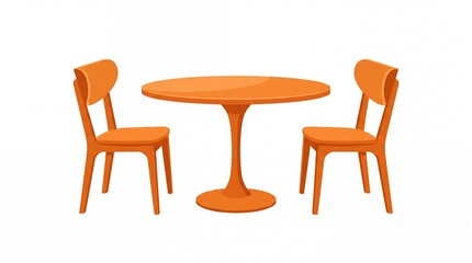 Obraz premium Modern round dining table with two matching chairs illustrated in bright orange on transparent background