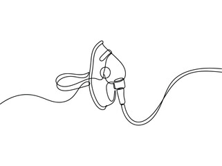 Obraz premium Single line drawing of a medical oxygen mask with a tube providing breathing support and care