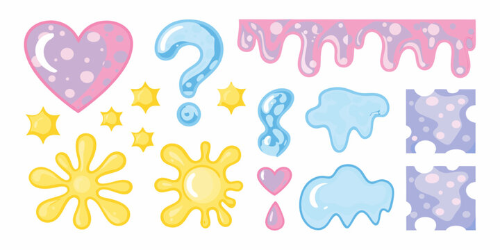 Colorful cartoon slime shapes on a white background