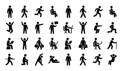 Fototapeta premium Diverse human figures silhouette set activities and poses for design projects