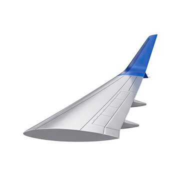 Airplane wing with blue wingtip