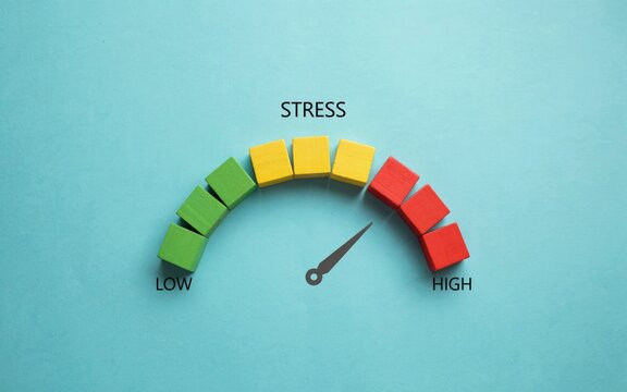 Stress meter gauge, anxiety level indicator, emotional wellness tracker, mental health concept