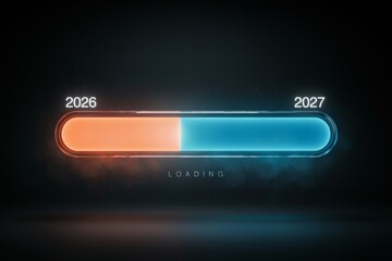 Obraz premium 3D Glassmorphic Loading Bar Transitioning from 2026 to 2027, Futuristic Tech Progress Bar UI Graphic