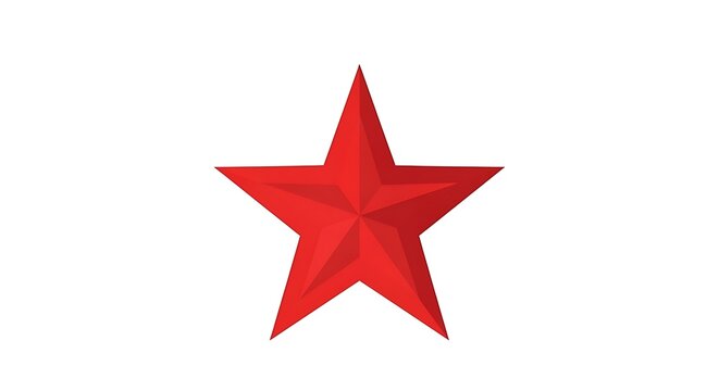 Red three dimensional five pointed star isolated on white background.