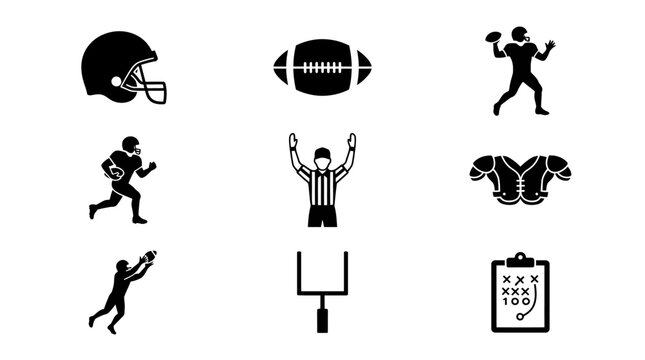 American Football Sports Equipment Icons Set.