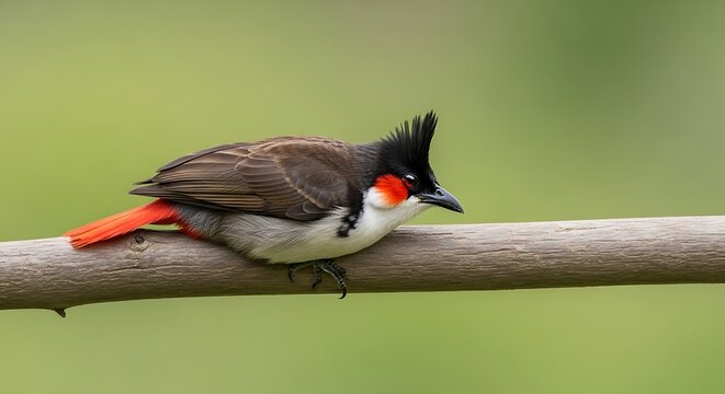 Red whiskered bulbul bird perched on a branch.
