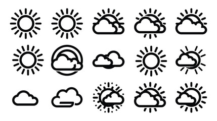 Fototapeta premium Weather icon set showing various cloud sun symbols with forecast