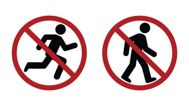 Prohibition icon set showing no running or walking signs
