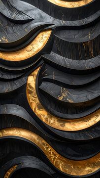 Abstract Black and Gold Wavy Texture Background.