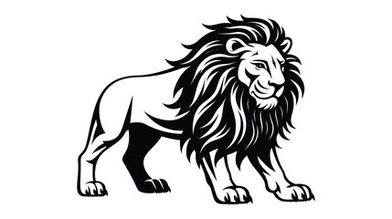 Obraz premium Lion illustration vector, bold black and white wild animal