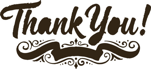Vintage thank you text with decorative flourish ribbon typography flourish © LineArtColoring