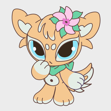 Cute cartoon animal girl. Funny character. Cartoon character design.