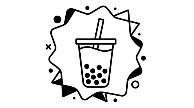 Bubble tea icon, black line art with straw