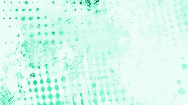 Abstract teal watercolor background with animated green halftone dotted pattern. Grunge texture video effect seamless loop backdrop design.