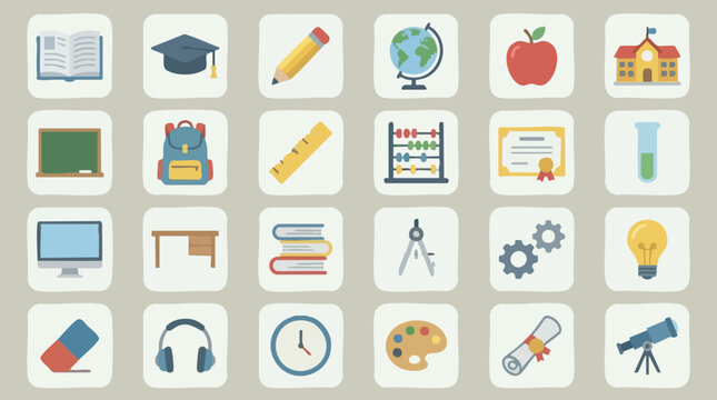 Flat design education icons set for school, learning, and knowledge
