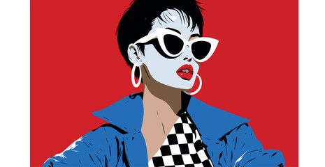 Fototapeta premium Bold Fashion Portrait of Woman with White Cat Eye Sunglasses