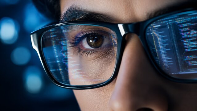 Close-Up of Software Developer Programming AI Algorithms, Machine Learning and Big Data Solutions