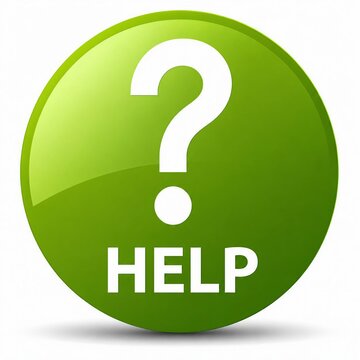 Help button with question mark icon on green circular background