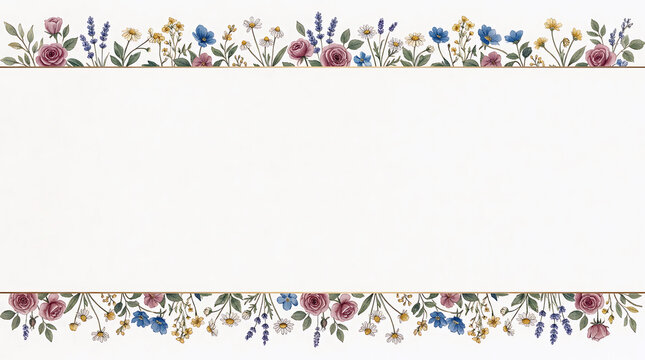 Flowers arranged in a decorative horizontal border frame the large white rectangle used for writing text.