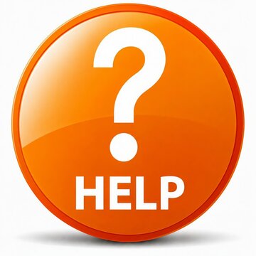 Help button with question mark icon on orange glowing sphere