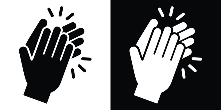 Hand clapping round-shaped applause icon set. Minimalist black and white vector graphic representing appreciation, success, and celebration.
