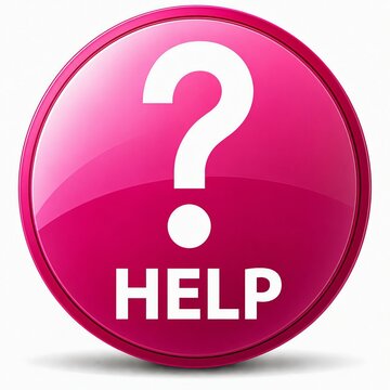 Help button with question mark icon on pink circle