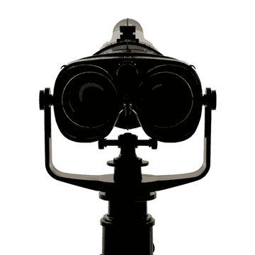 A minimalist vector illustration of a binocular viewer on a stand with a solid white background