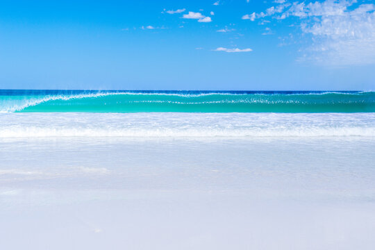 Perfect wave curl on shoreline tropical beach