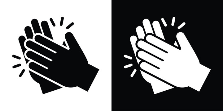 Hand clapping round-shaped applause icon set. Minimalist black and white vector graphic representing appreciation, success, and celebration.
