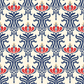 Art nouveau floral damask seamless pattern