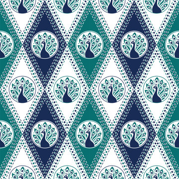 Seamless peacock geometric diamond argyle pattern