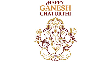 Fototapeta premium Happy Ganesh Chaturthi Line Art Illustration Of Lord Ganesha Minimalist Hindu Festival Icon