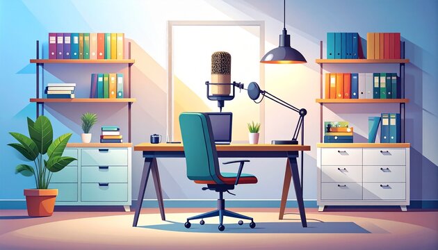 Modern home office setup with computer and accessories.