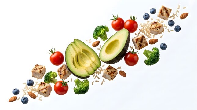 Healthy Lunch Box Components with Avocado Chicken and Vegetables