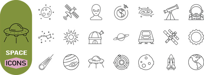 Outer space astronomy vector icons. moon icon set, astronaut icon set, rocket icon set © Aditta