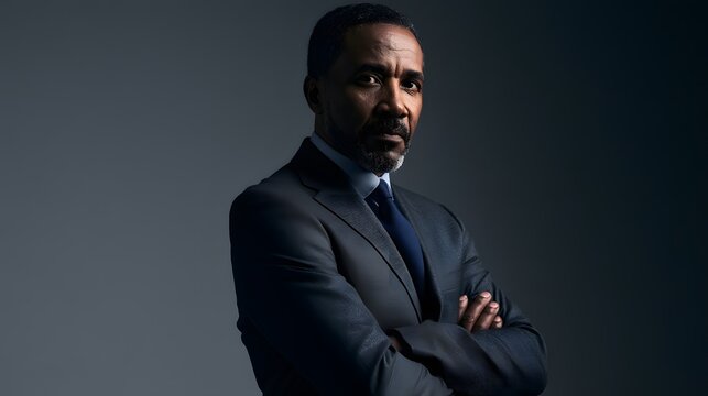 Confident Black Man Exudes Power Sophistication in Modern Business Portrait Style Stock Photo